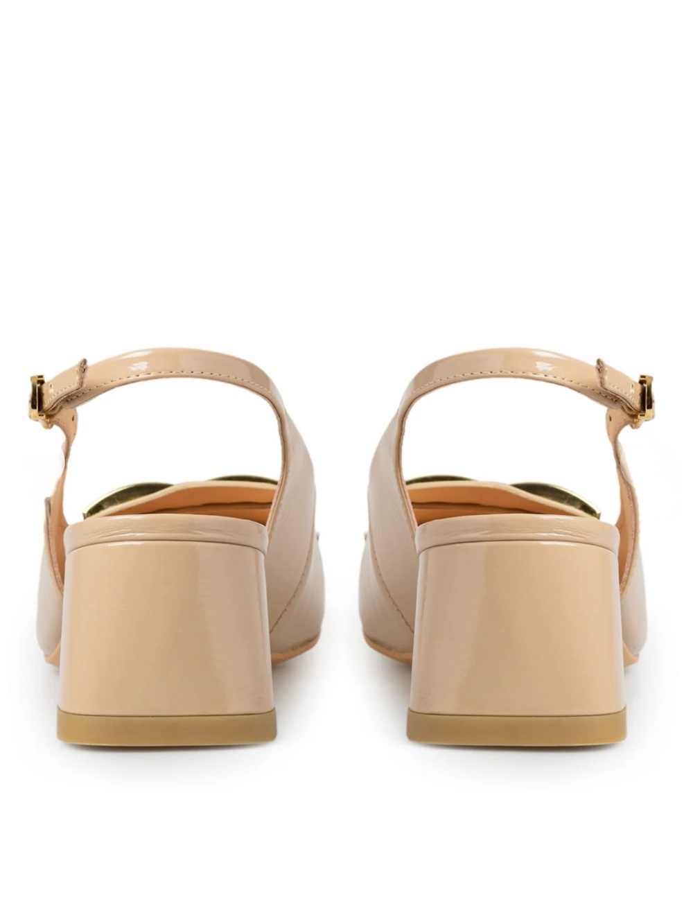 Nude Patent Slingback Block Heel with Gold Chain Accent size 8 - Picture 3 of 12